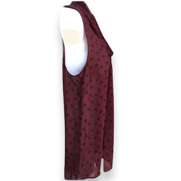 Halogen Sheer Maroon Black Starburst V-Neck Tie Sleeveless Blouse - Picture 5 of 9